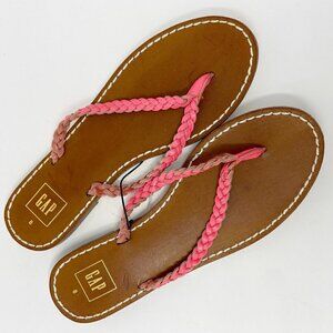 GAP | Braided Leather Neon Coral Sandals Flip Flops 8 NWT